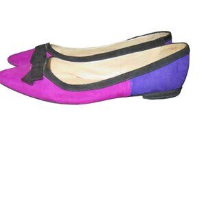 Unisa Two Toned Pink & Purple Suede Bow Embellished Ballet Flats sz 7.5 vintage